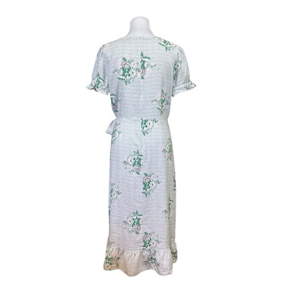 ANN TAYLOR LOFT Outlet Polka Dot Floral Faux Wrap Midi Dress Size 10 Puff Sleeve - Picture 4 of 8